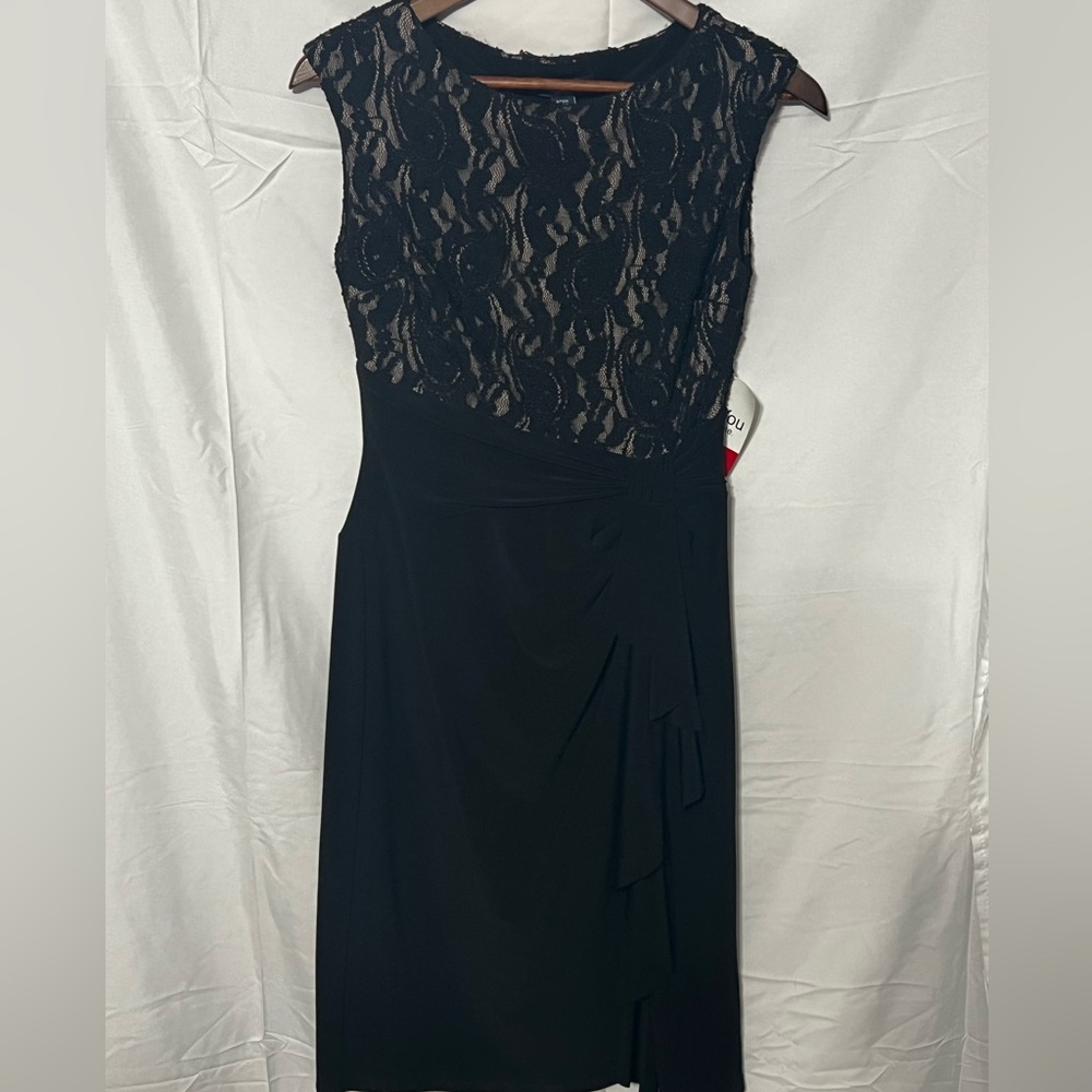 Chaps Black Lace One Shoulder Dress